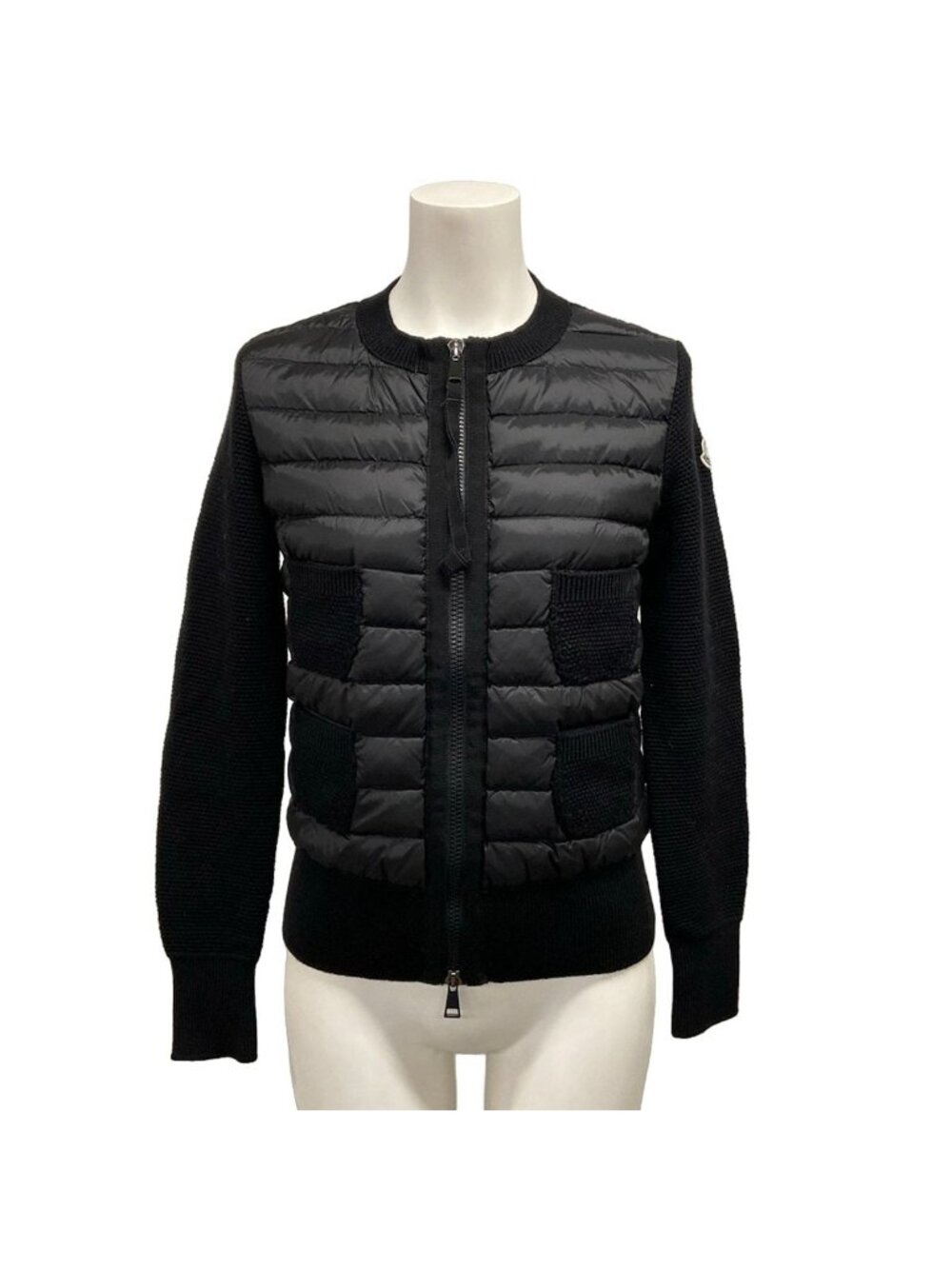 Moncler Jacket Maglione Tricot Alla Coreana Black Wool Down XS